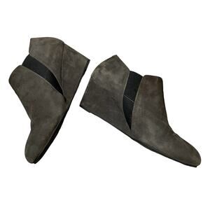Vionic Elevated Stanton Booties Slate Grey Suede Wedge Ankle Boots Size 10